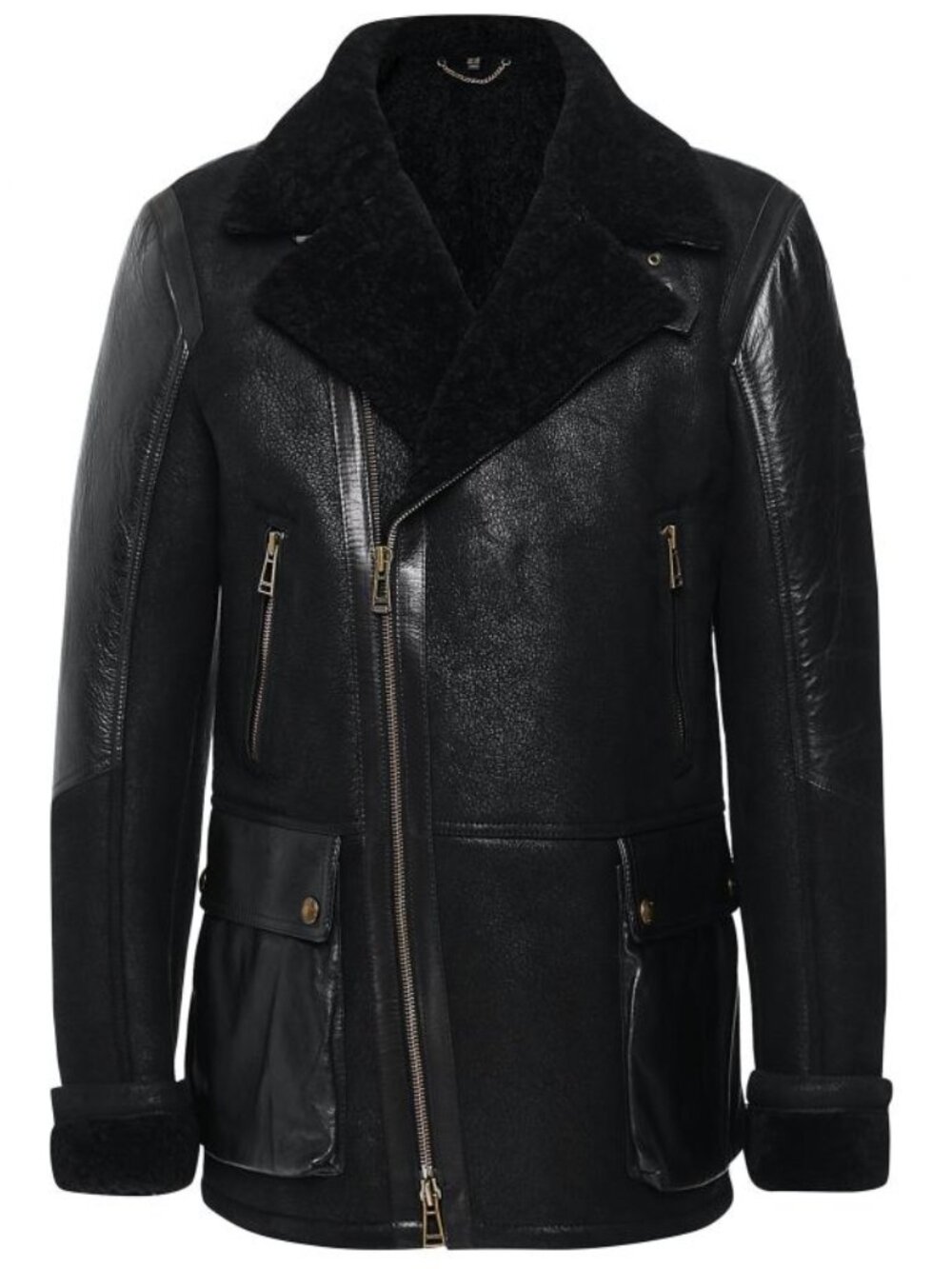 Belstaff Dennison Jacket Rugged Waxed Shearling - Black- Large-New